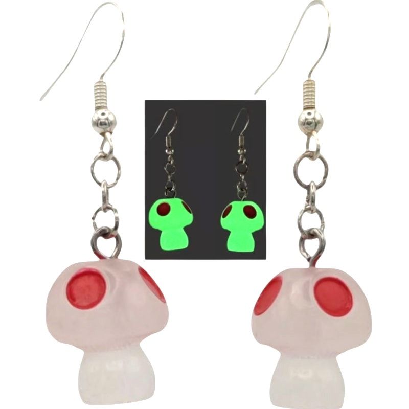 Glow In The Dark Mushroom Earrings Fashion Jewelry Dangle Festival Edm Gamer